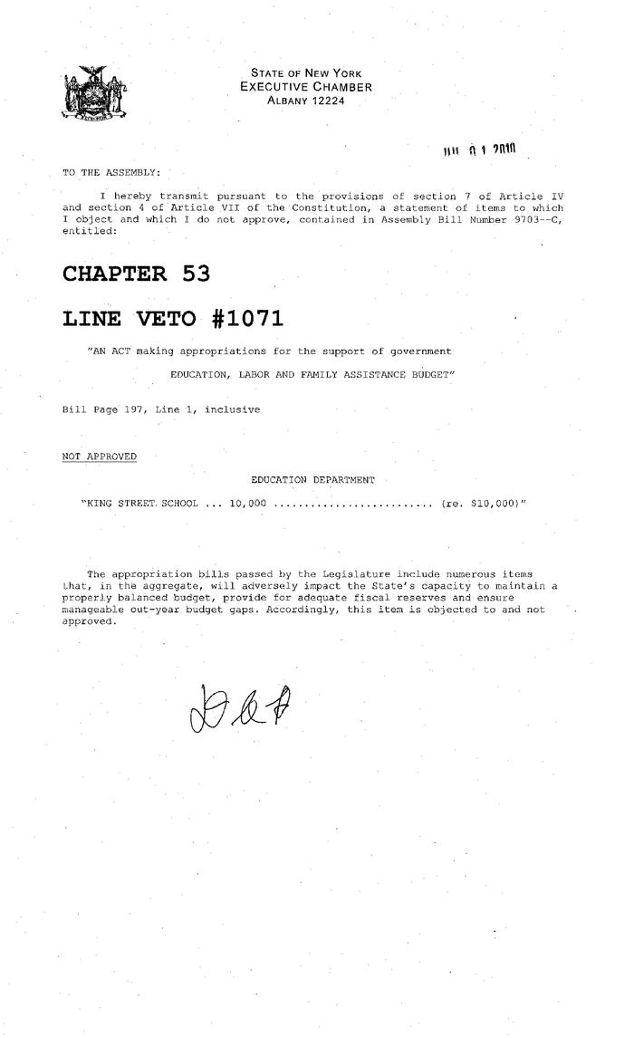 NYS Bill and Veto Jackets: 2010, Line Item Vetoes 1071-1120