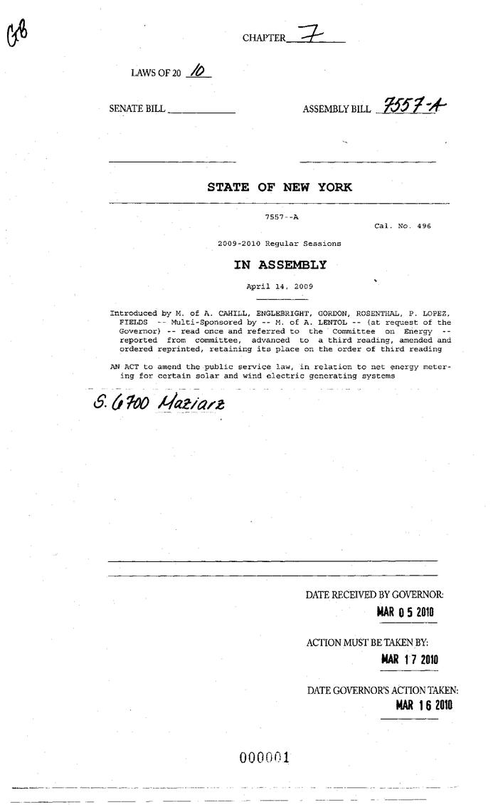 NYS Bill and Veto Jackets: 2010, Chapter 7