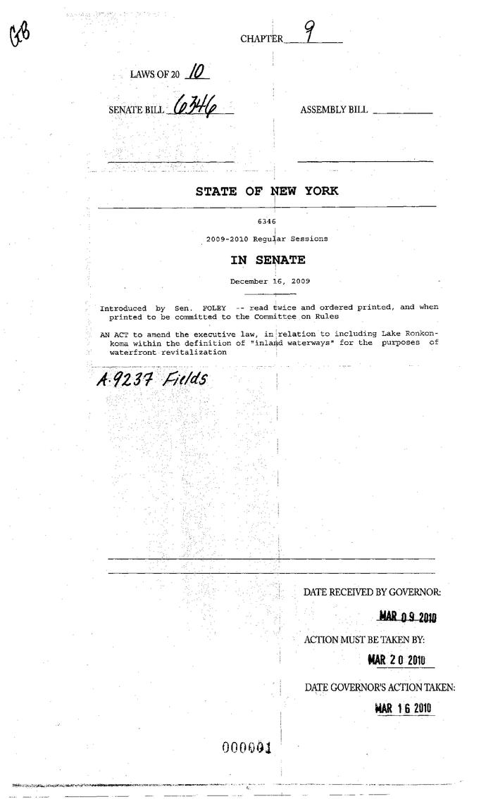 NYS Bill and Veto Jackets: 2010, Chapter 9