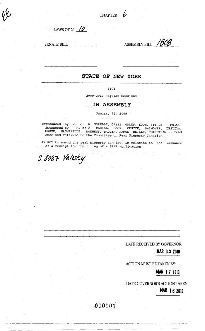 NYS Bill and Veto Jackets: 2010, Chapter 6