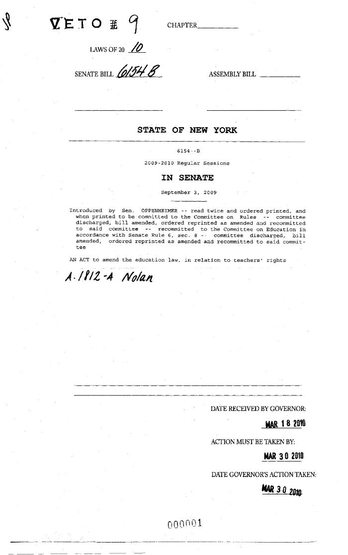 NYS Bill and Veto Jackets: 2010, Veto 9