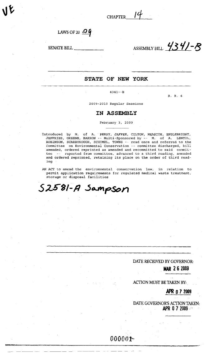 NYS Bill and Veto Jackets: 2009, Chapter 14