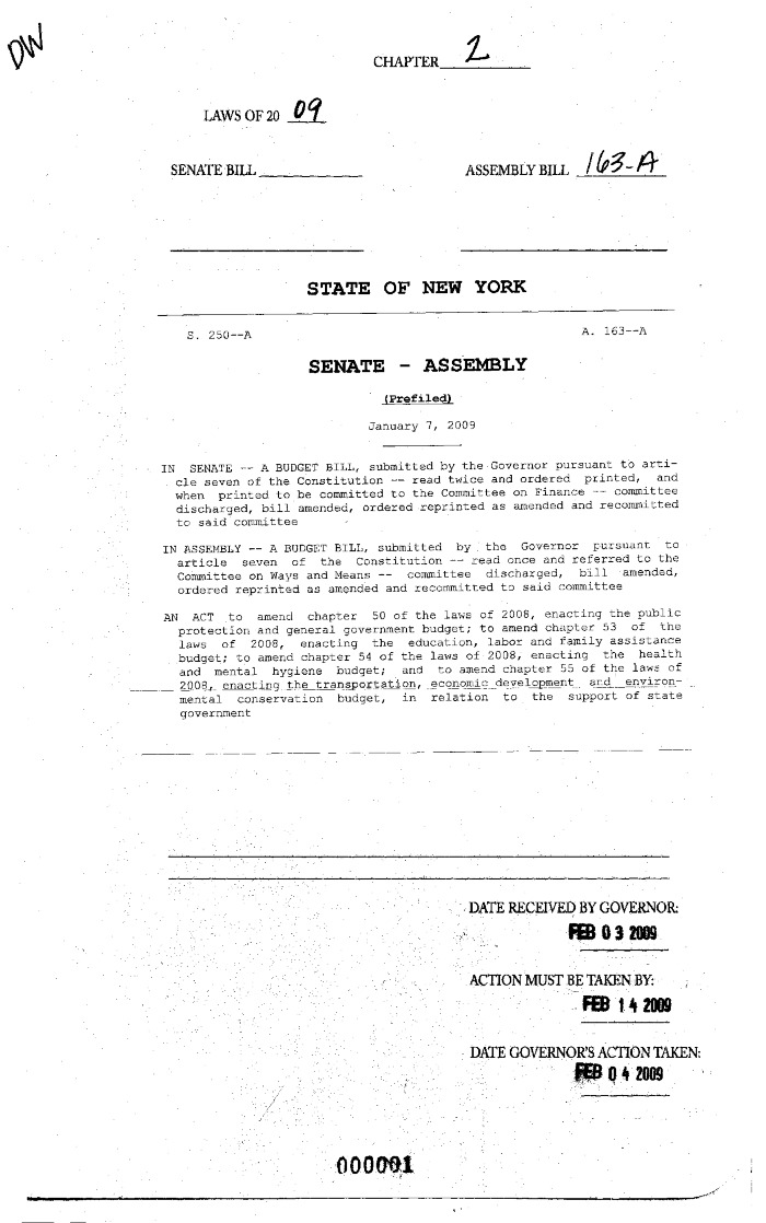 NYS Bill and Veto Jackets: 2009, Chapter 2