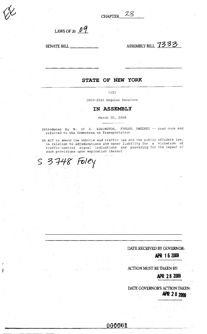 NYS Bill and Veto Jackets: 2009, Chapter 23