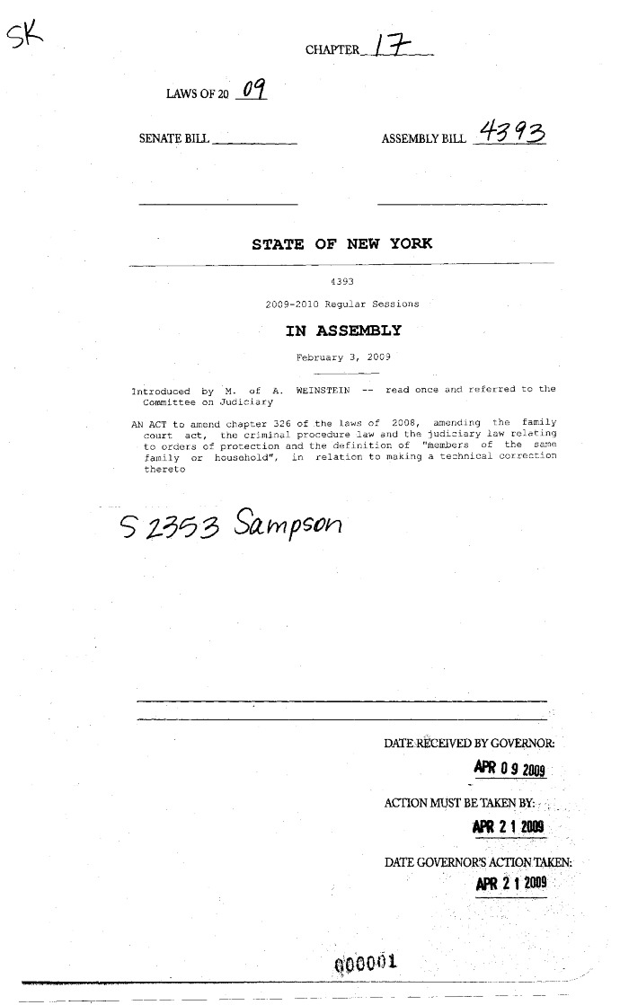 NYS Bill and Veto Jackets: 2009, Chapter 17