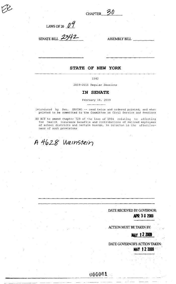 NYS Bill and Veto Jackets: 2009, Chapter 30