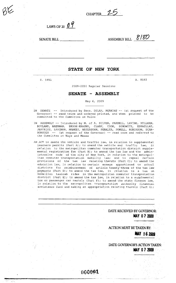 NYS Bill and Veto Jackets: 2009, Chapter 25