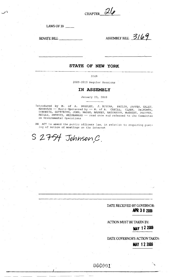 NYS Bill and Veto Jackets: 2009, Chapter 26