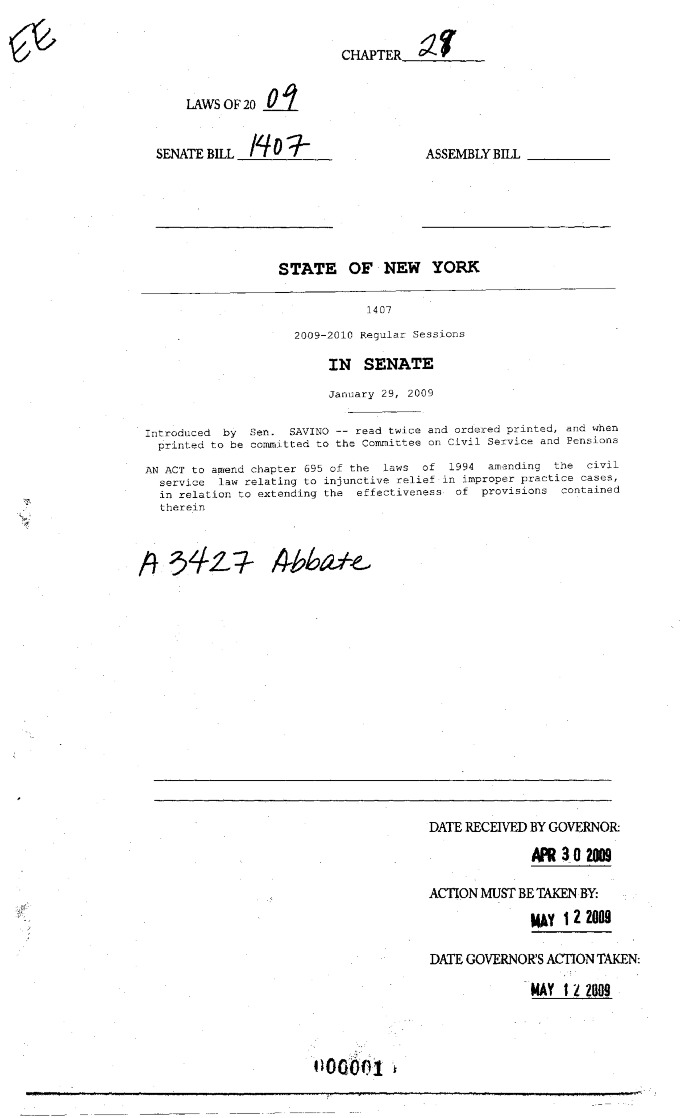 NYS Bill and Veto Jackets: 2009, Chapter 29