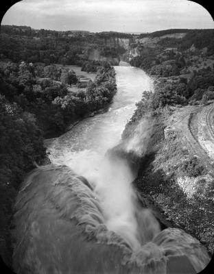 Genesee River waterfall from railroad bridge