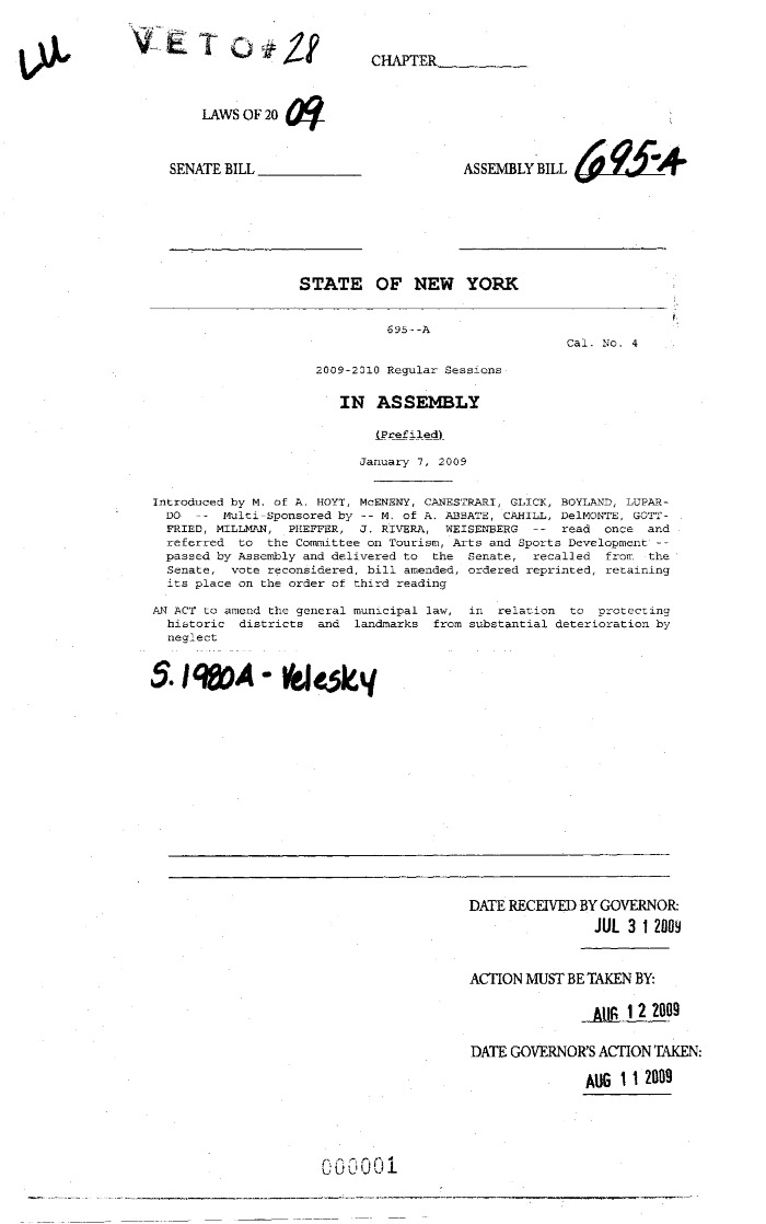 NYS Bill and Veto Jackets: 2009, Veto 28