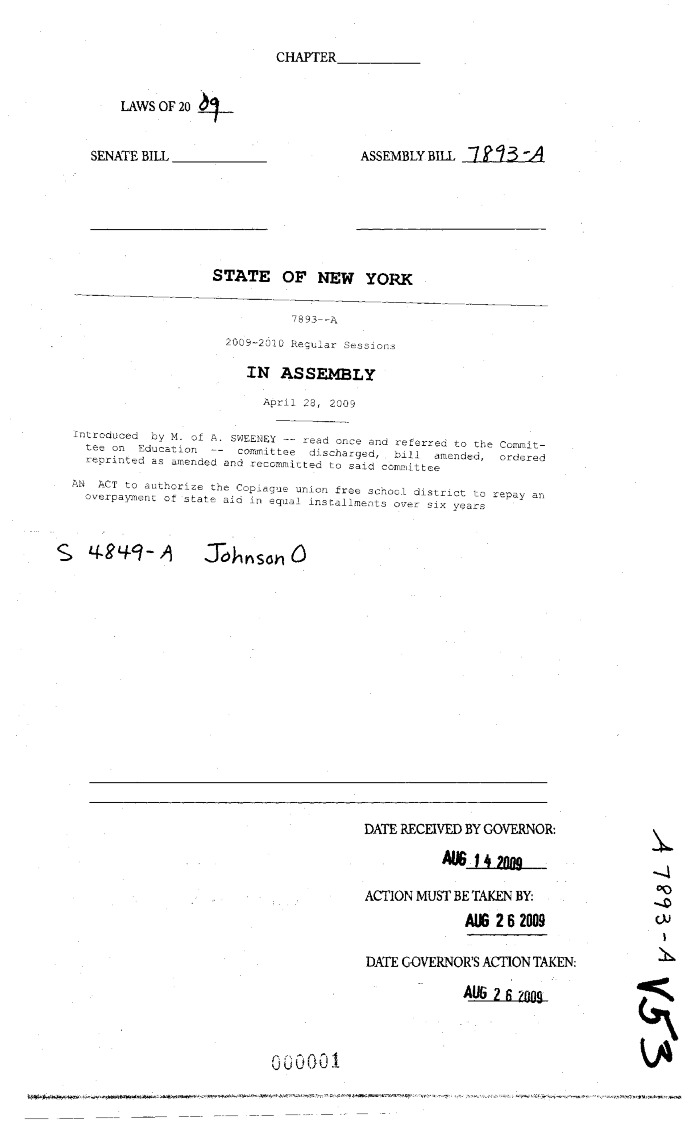 NYS Bill and Veto Jackets: 2009, Veto 53
