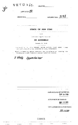 NYS Bill and Veto Jackets: 2009, Veto 62