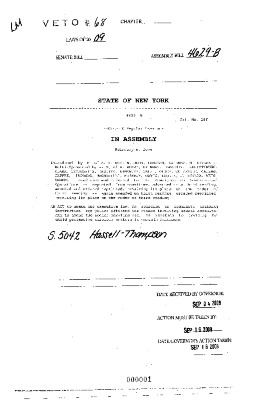 NYS Bill and Veto Jackets: 2009, Veto 68