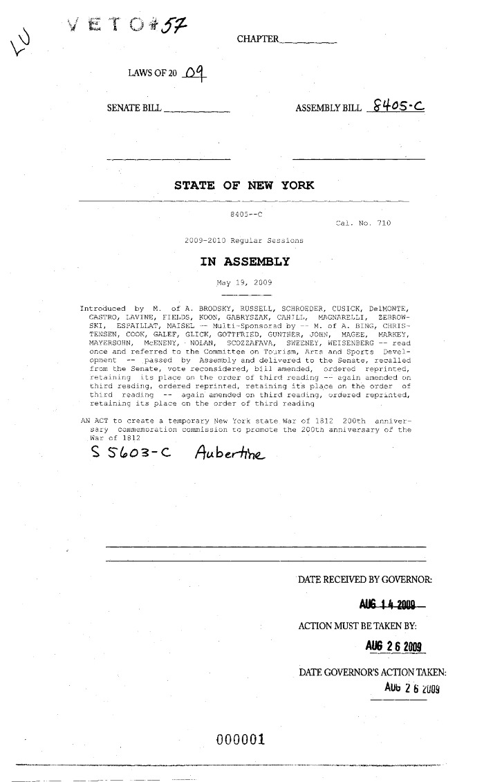NYS Bill and Veto Jackets: 2009, Veto 57