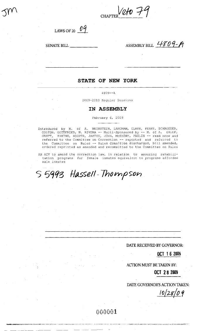 NYS Bill and Veto Jackets: 2009, Veto 79