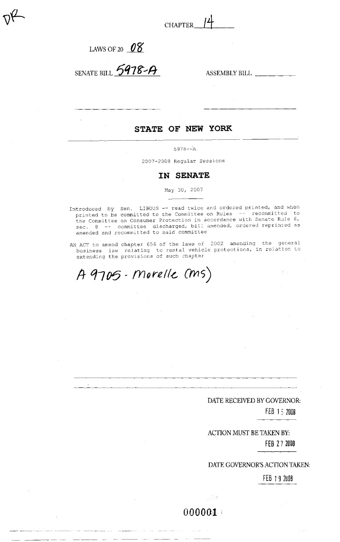 NYS Bill and Veto Jackets: 2008, Chapter 14