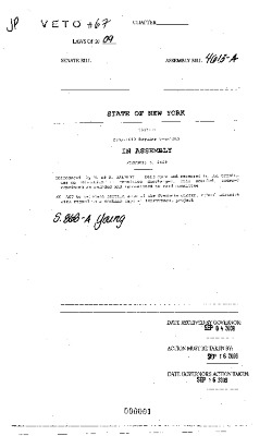 NYS Bill and Veto Jackets: 2009, Veto 67