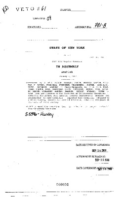 NYS Bill and Veto Jackets: 2009, Veto 61