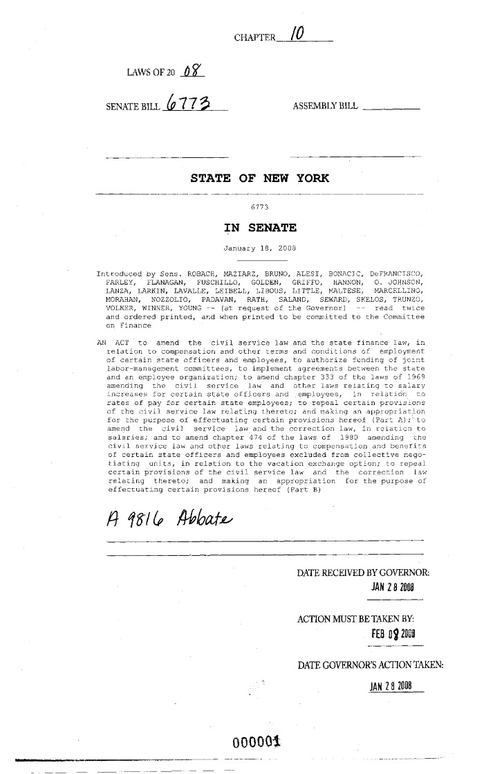 NYS Bill and Veto Jackets: 2008, Chapter 10