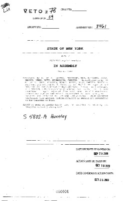 NYS Bill and Veto Jackets: 2009, Veto 78