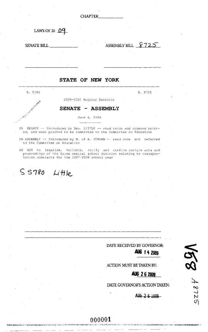 NYS Bill and Veto Jackets: 2009, Veto 58