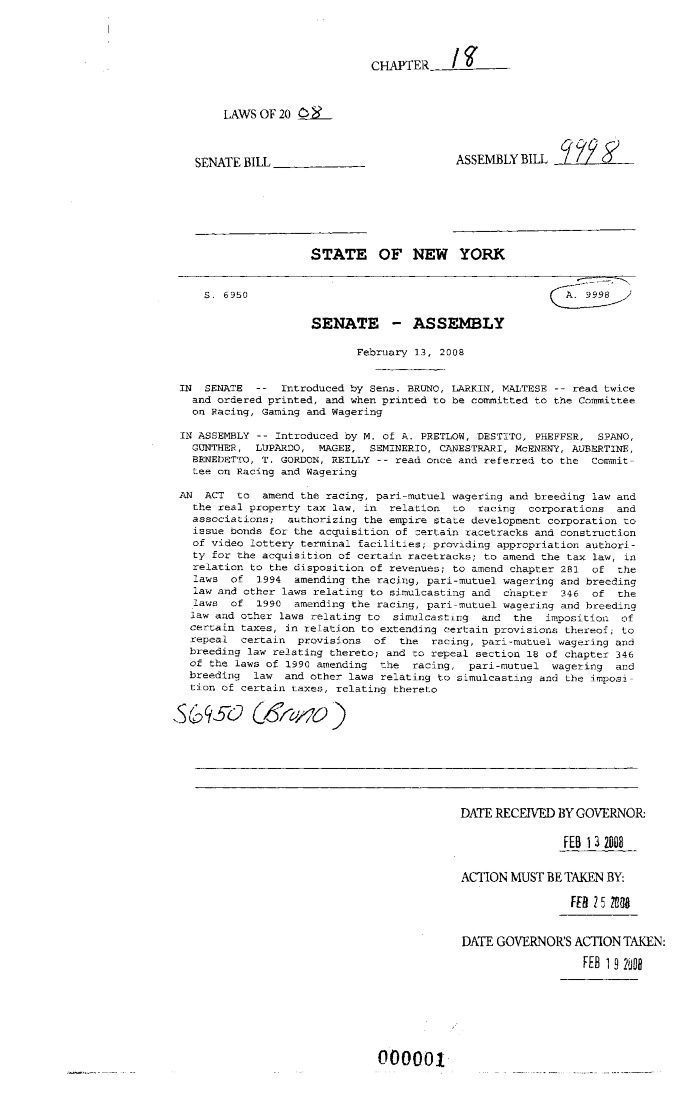 NYS Bill and Veto Jackets: 2008, Chapter 18