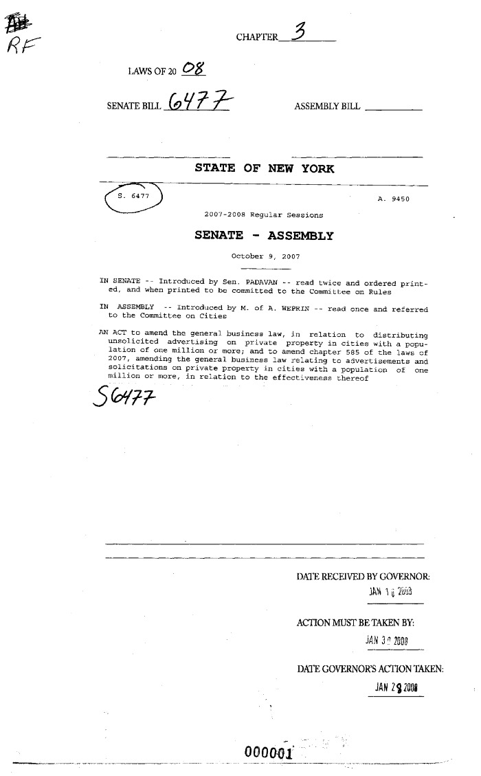 NYS Bill and Veto Jackets: 2008, Chapter 3