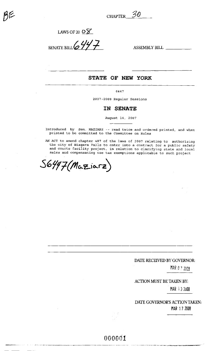 NYS Bill and Veto Jackets: 2008, Chapter 30