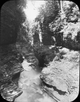 N.Y. Watkins Glen. Down the Gorge from Rainbow Falls.