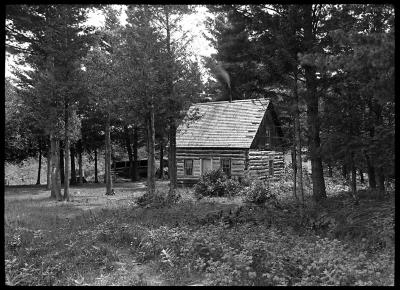 Camp of Logs in Pine Woods Near Elizabethtown, New York