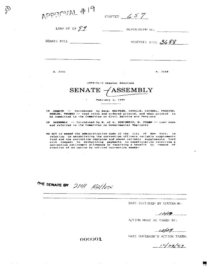 NYS Bill and Veto Jackets: 1999, Chapter 657