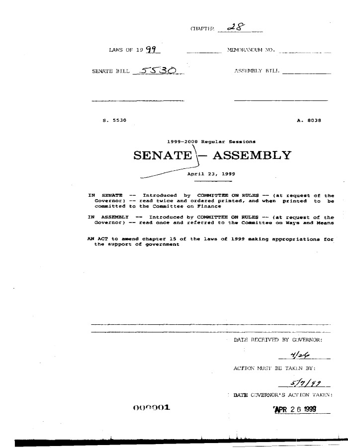 NYS Bill and Veto Jackets: 1999, Chapter 28