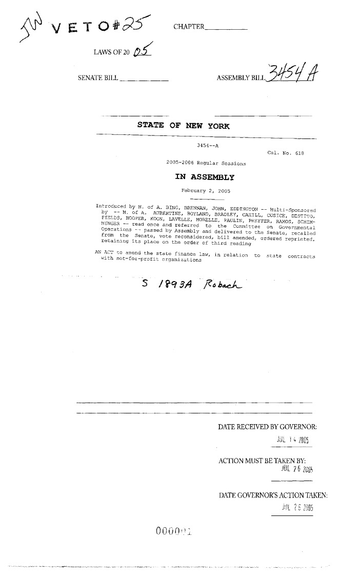 NYS Bill and Veto Jackets: 2005,  Veto 25