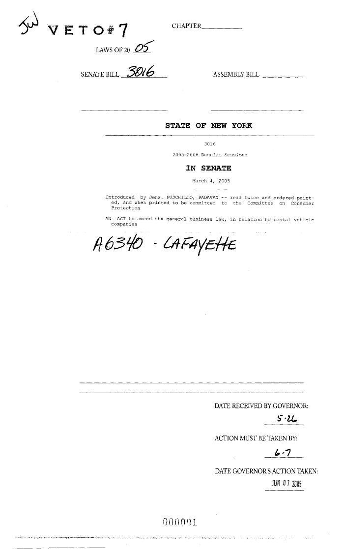 NYS Bill and Veto Jackets: 2005,  Veto 7