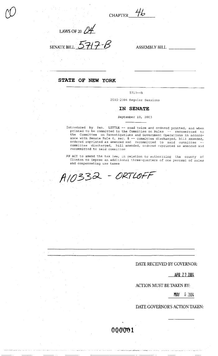 NYS Bill and Veto Jackets: 2004, Chapter 46