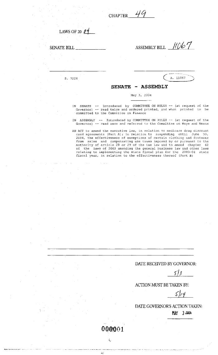 NYS Bill and Veto Jackets: 2004, Chapter 49