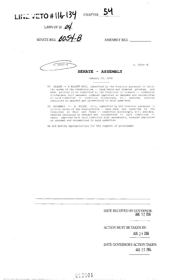 NYS Bill and Veto Jackets: 2004, Chapter 54