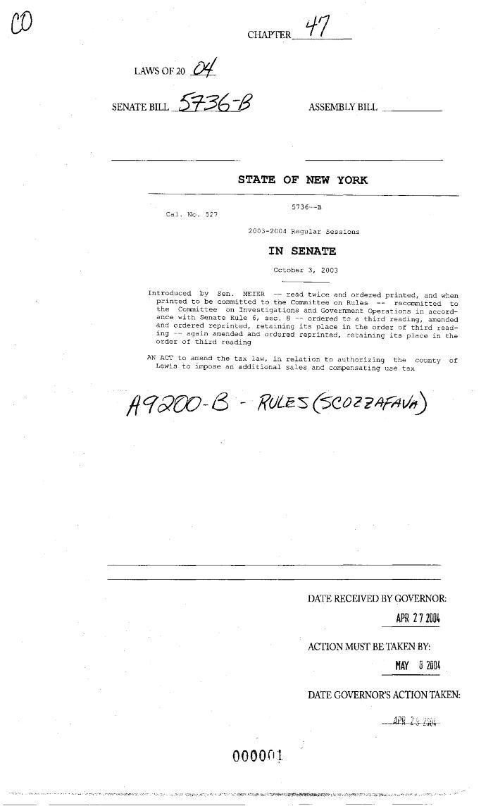 NYS Bill and Veto Jackets: 2004, Chapter 47