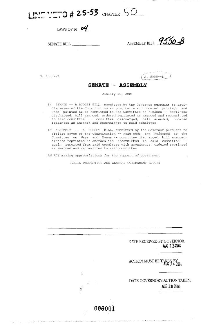 NYS Bill and Veto Jackets: 2004, Chapter 50