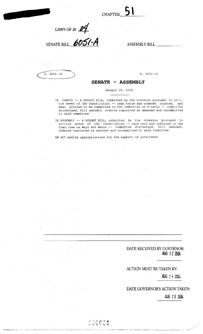 NYS Bill and Veto Jackets: 2004, Chapter 51
