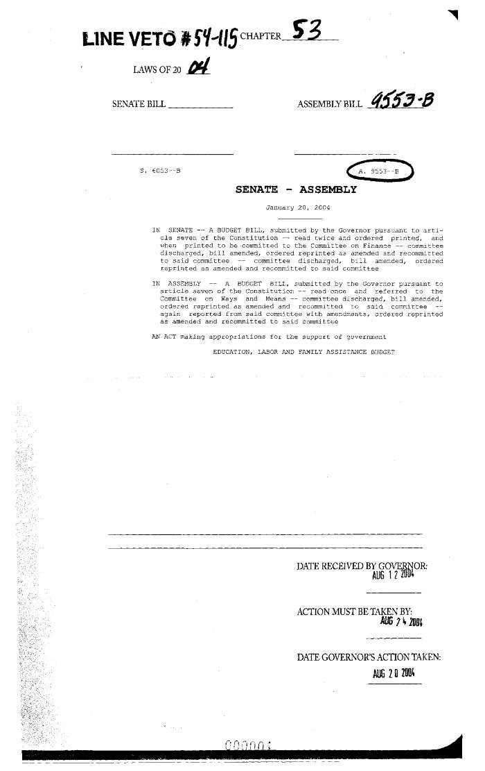 NYS Bill and Veto Jackets: 2004, Chapter 53