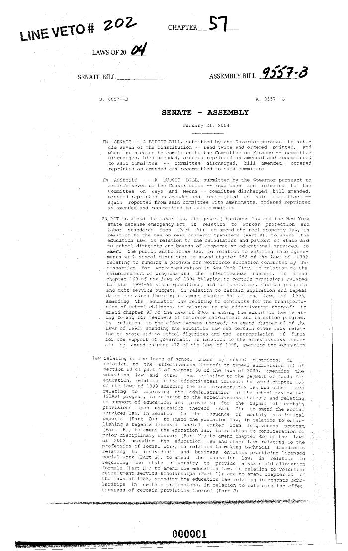 NYS Bill and Veto Jackets: 2004, Chapter 57
