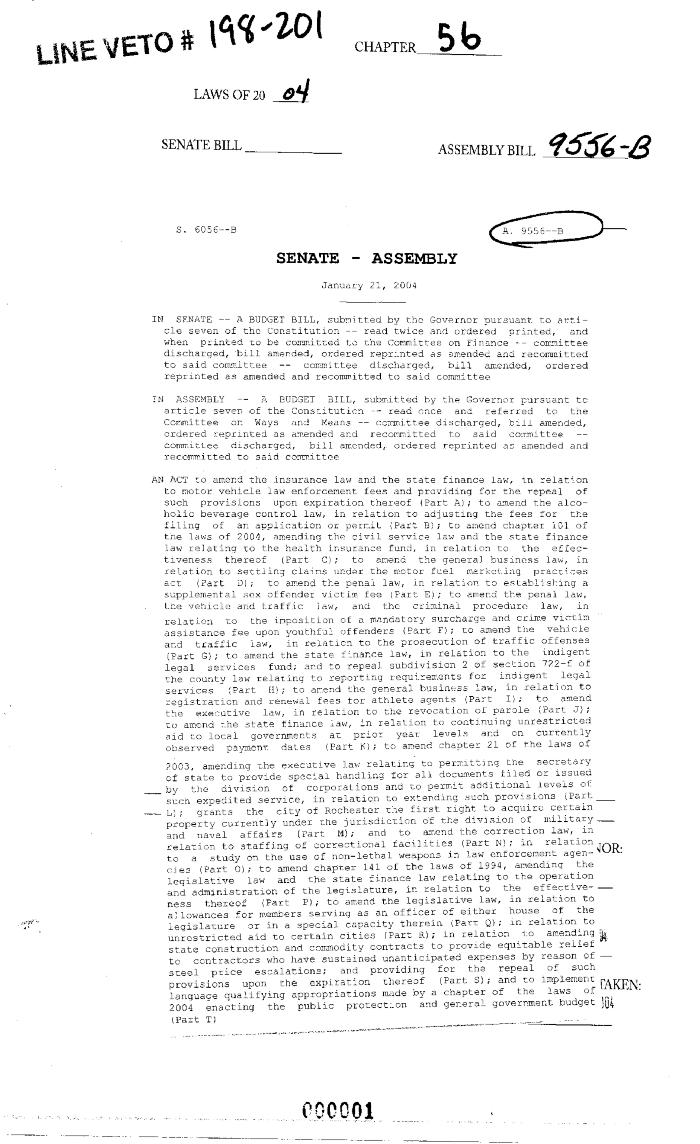 NYS Bill and Veto Jackets: 2004, Chapter 56