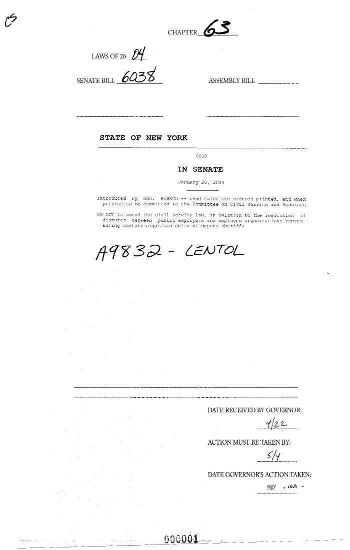 NYS Bill and Veto Jackets: 2004, Chapter 63