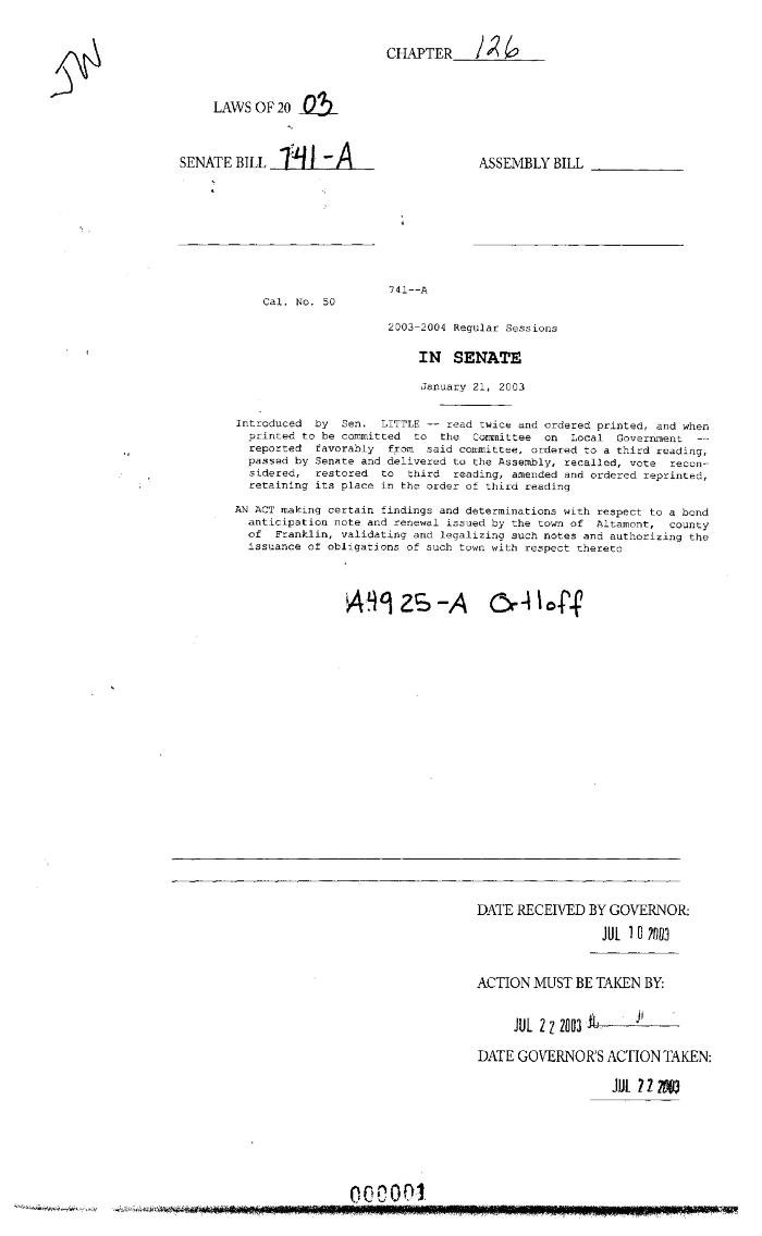 NYS Bill and Veto Jackets: 2003, Chapter 126