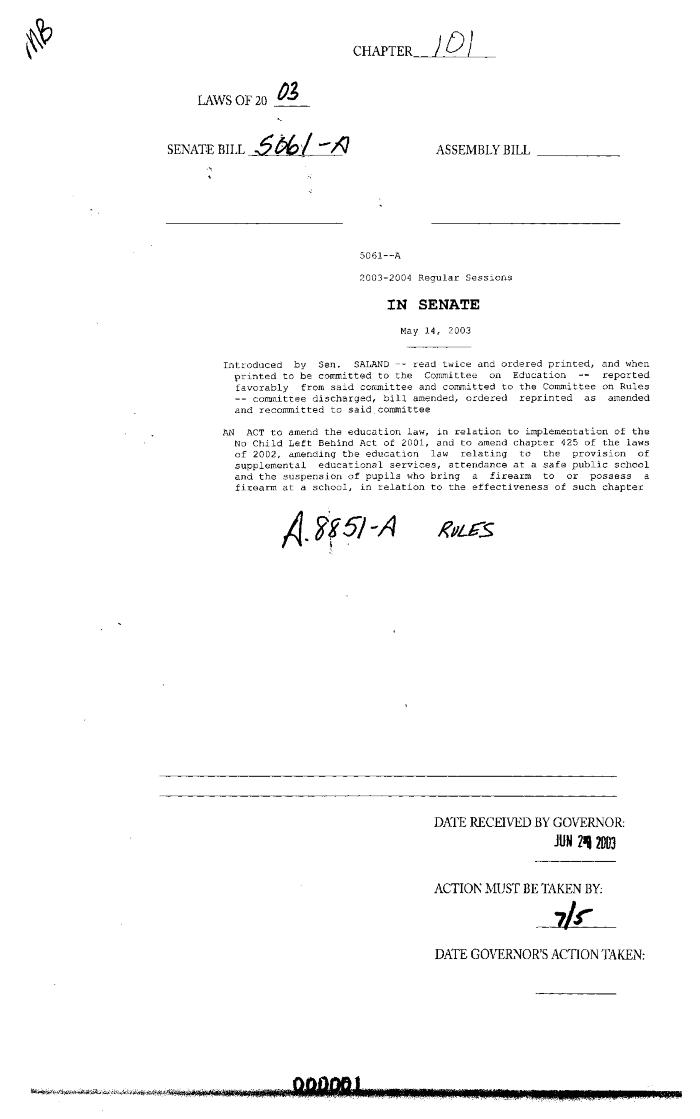 NYS Bill and Veto Jackets: 2003, Chapter 101