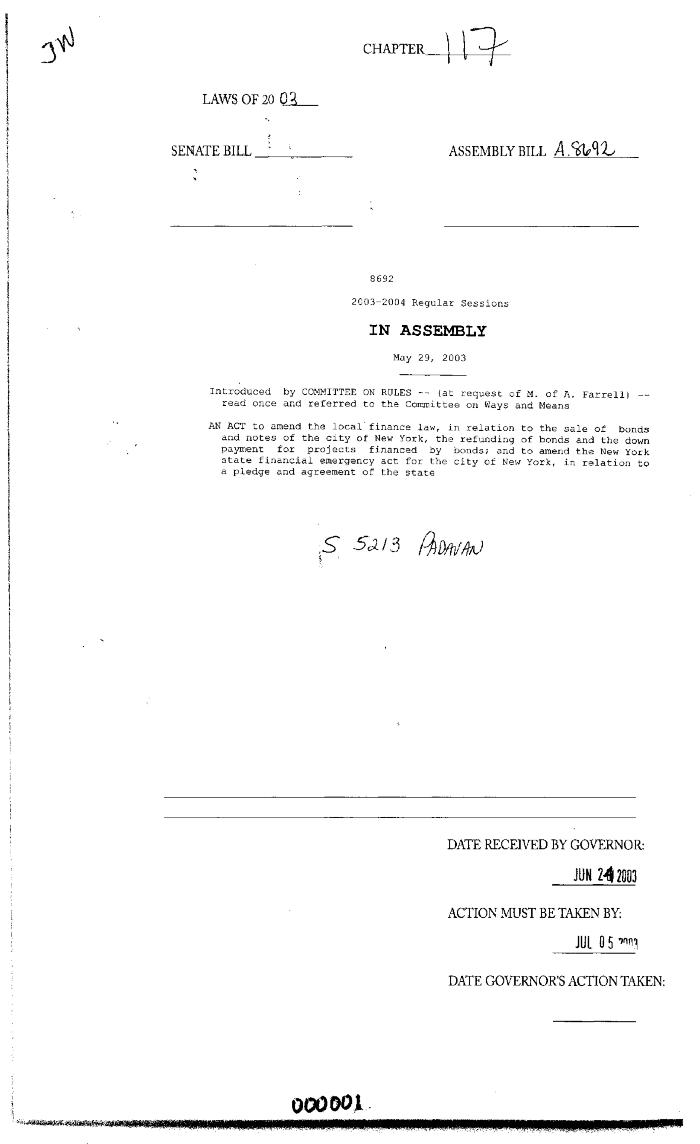 NYS Bill and Veto Jackets: 2003, Chapter 117