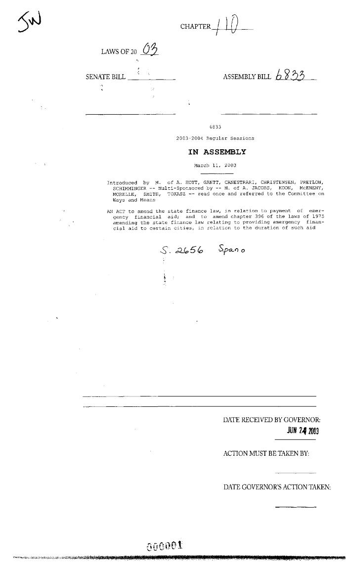 NYS Bill and Veto Jackets: 2003, Chapter 110