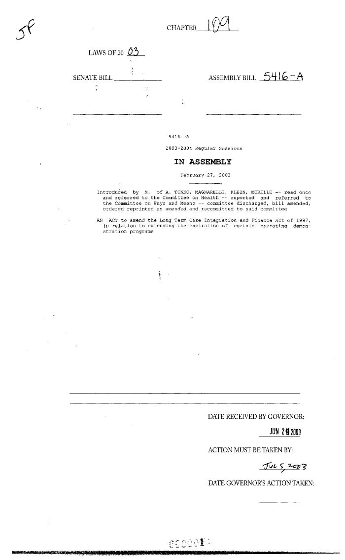 NYS Bill and Veto Jackets: 2003, Chapter 109